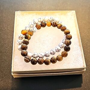Natural Lava Stone Tiger Eye Beaded Yoga Bracelets, Elasticated